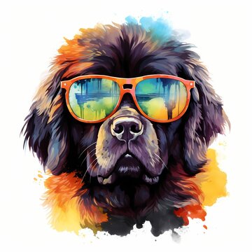 recommend clip art: Newfoundland. Cool Dog. Newfoundland clipart. Watercolor illustration. Generative AI. Detailed illustration.