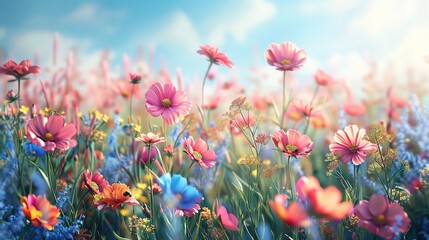 Obraz premium A vast meadow of red poppies swaying in the summer breeze