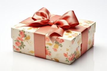 Obraz premium A white box with a red bow on top, ready for gifting or celebration. Generative AI