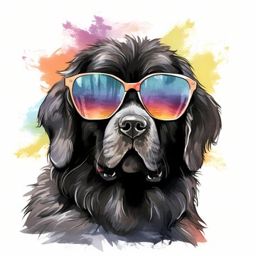 recommend clip art: Newfoundland. Cool Dog. Newfoundland clipart. Watercolor illustration. Generative AI. Detailed illustration.