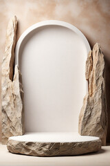 3d rendering of abstract marble podium for cosmetic product presentation in minimal style with marble texture background.