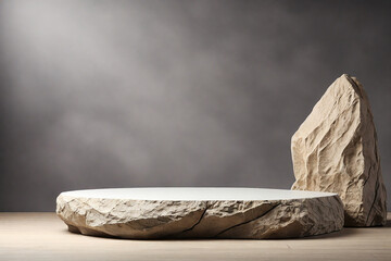 White marble podium on a dark background. 3d rendering, mock up