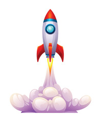 Rocket takes spewing smoke. Vector illustration isolated on white background