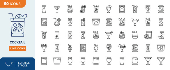 Cocktail line editable icon set. Cocktail icons Pixel perfect. Editable stroke. Vector illustration	