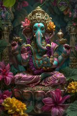 Fototapeta premium Ganesh wall art, The god of abundance is revered by the people, resulting in wealth and happiness