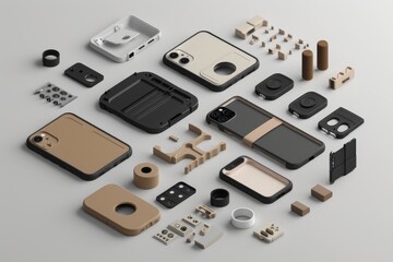 3d modelVisualize a DIY phone case kit with interchangeable components, allowing users to create their own unique designs, encouraging creativity and personalization.space for text