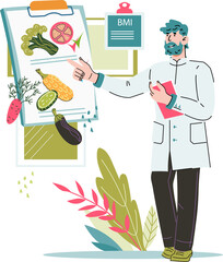 Nutritionist or dietician showing plan of healthy eating. Healthy nutrition and diet, weight control.