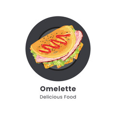 Hand drawn vector illustration of omelette on plate