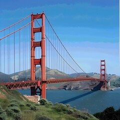 Obraz premium Iconic Golden Gate Bridge Spanning San Francisco Bay with Scenic Coastal Landscape