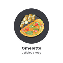 Hand drawn vector illustration of omelette on plate