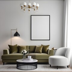 Mockup poster frame in modern living room interior background, home interior mockup, frame mockup