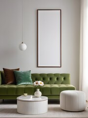 Mockup poster frame in white living room interior background, home interior mockup, frame mockup