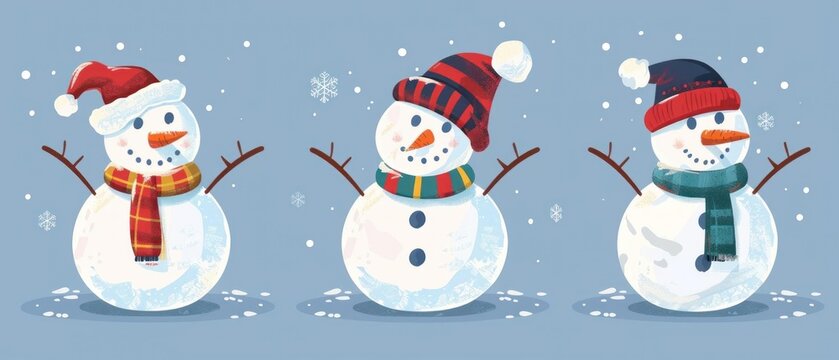 Christmas Snowman flat design side view winter garden theme water color Tetradic color scheme