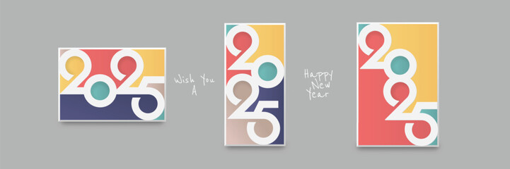 2025 new year with number on art wall concept. Happy new year 2025 modern art banner template