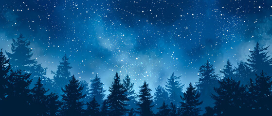 A blue sky with a few trees and a lot of stars