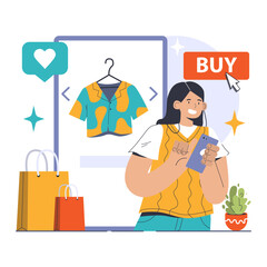 B2C shopping experience. Flat vector illustration