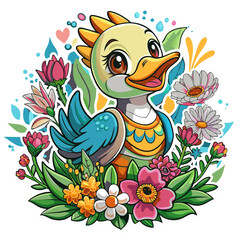 A detailed illustration vector of a cute duckling sticker - Generative AI
