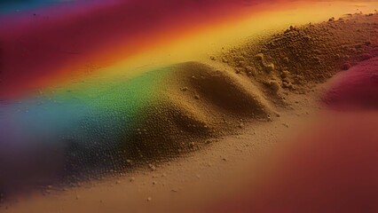 Close up of rainbow colored sand texture background illustration with ripples. AI generated