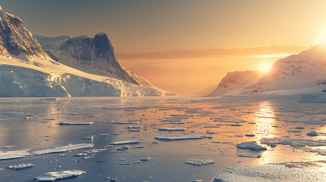Winter natural background with fragments of blue ice and heaps of pieces of ice floes on Lake Baikal on a sunny frosty day. Abstract cold background, mock up. Harsh lifeless environment