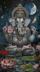 Fototapeta premium Ganesh wall art, The god of abundance is revered by the people, resulting in wealth and happiness