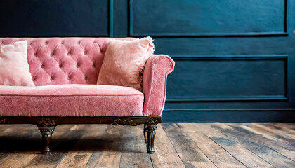 detalle sofa de terciopelo rosa claro