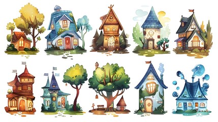 Enchanting Storybook Cottages in Whimsical Forest Landscape