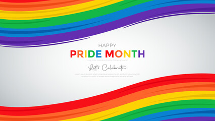 Rainbow lgbt flag and celebrate pride month, week or day vector flat illustration. LGBTQ support social media banner or post template, greeting card or party invitation