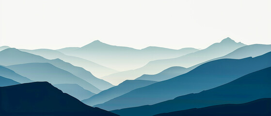 The minimalist mountains are blue and the sky is white