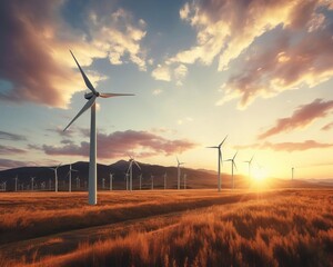 Obraz premium A wind farm is a group of wind turbines that are used to generate electricity