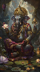 Fototapeta premium Ganesh wall art, The god of abundance is revered by the people, resulting in wealth and happiness