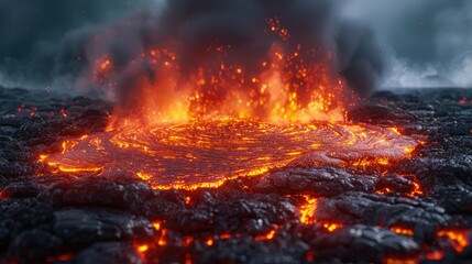 Fototapeta premium Lava flow. Molten rock from a volcano. Glowing hot. Molten orange. The power of nature.