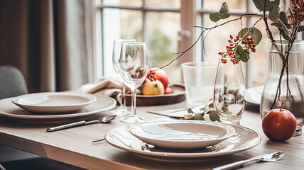 Fototapeta premium Holiday dinner at home, table decoration