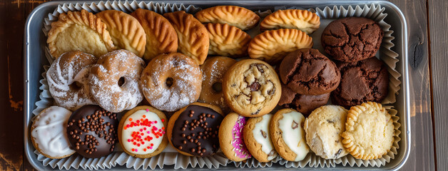 Uma bandeja cheia de biscoitos variados