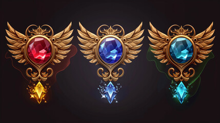 Fototapeta premium The gem and golden rank medal game badge isolation, Illustration