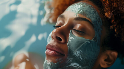 Woman Relaxing with a Green Clay Facial Mask