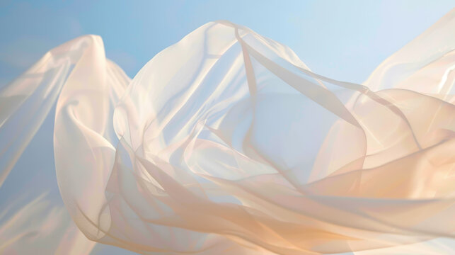 A white fabric with a blue sky background
