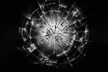 Broken Glass with Cracks in Black and White