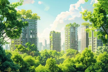 A city with tall buildings and a lot of trees
