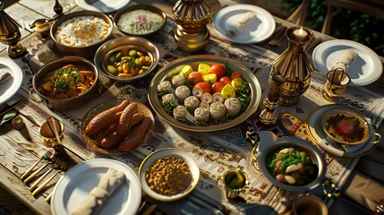 A table spread with various traditional middle 
