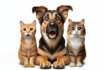 Fototapeta premium Portrait of Surprised Animals dog and cats Isolated on white background