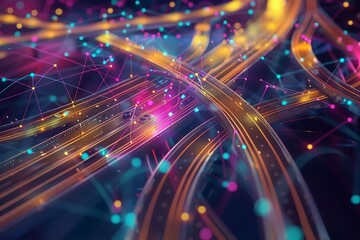 Abstract road background with graphic lines of communication networks, showing connections, social media.