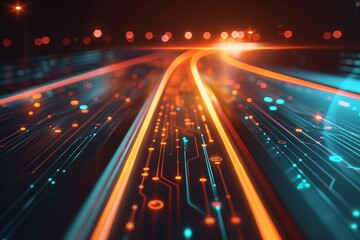 Abstract road background with graphic lines of communication networks, showing connections, social media.