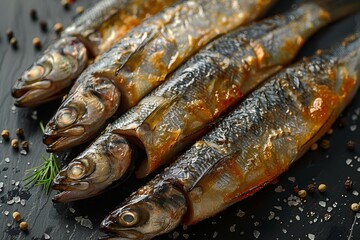 Obraz premium Anchovy fish preserved in oil, suitable for food packaging designs.