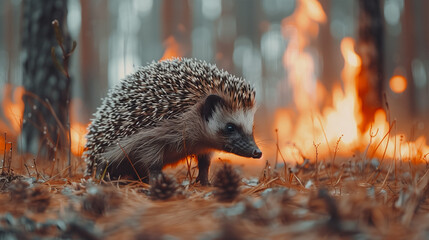 animals in a forest fire. forest conservation.