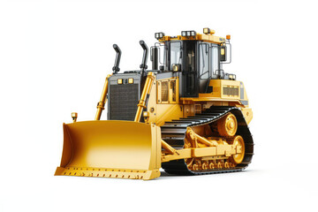 Fototapeta premium yellow bulldozer stands isolated on a white background, construction