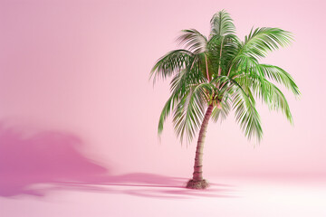 Palm tree on a pink background. Vacation, sea. 