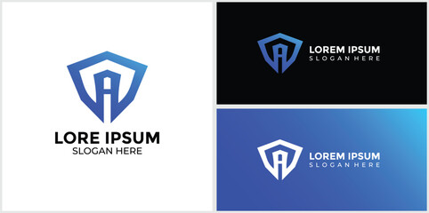 Blue shield in abstract style