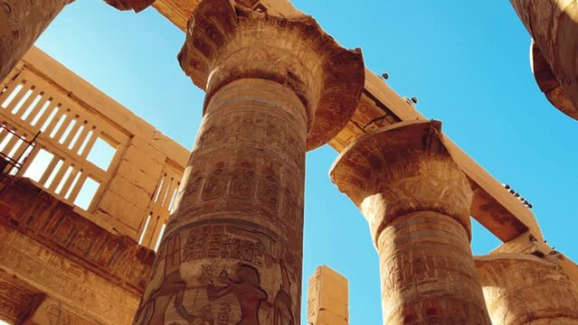 The ruins of the Egyptian temple of Karnak, the largest open-air museum in Luxor. Karnak Temple. Karnak temple complex, a mixture of destroyed temples, chapels, pylons and other buildings. Egypt 2022