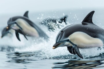 Obraz premium Dolphins jumping outside the ocean's water