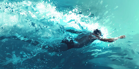 Aqua: A swimmer glides effortlessly through water, their body moving as one with the current